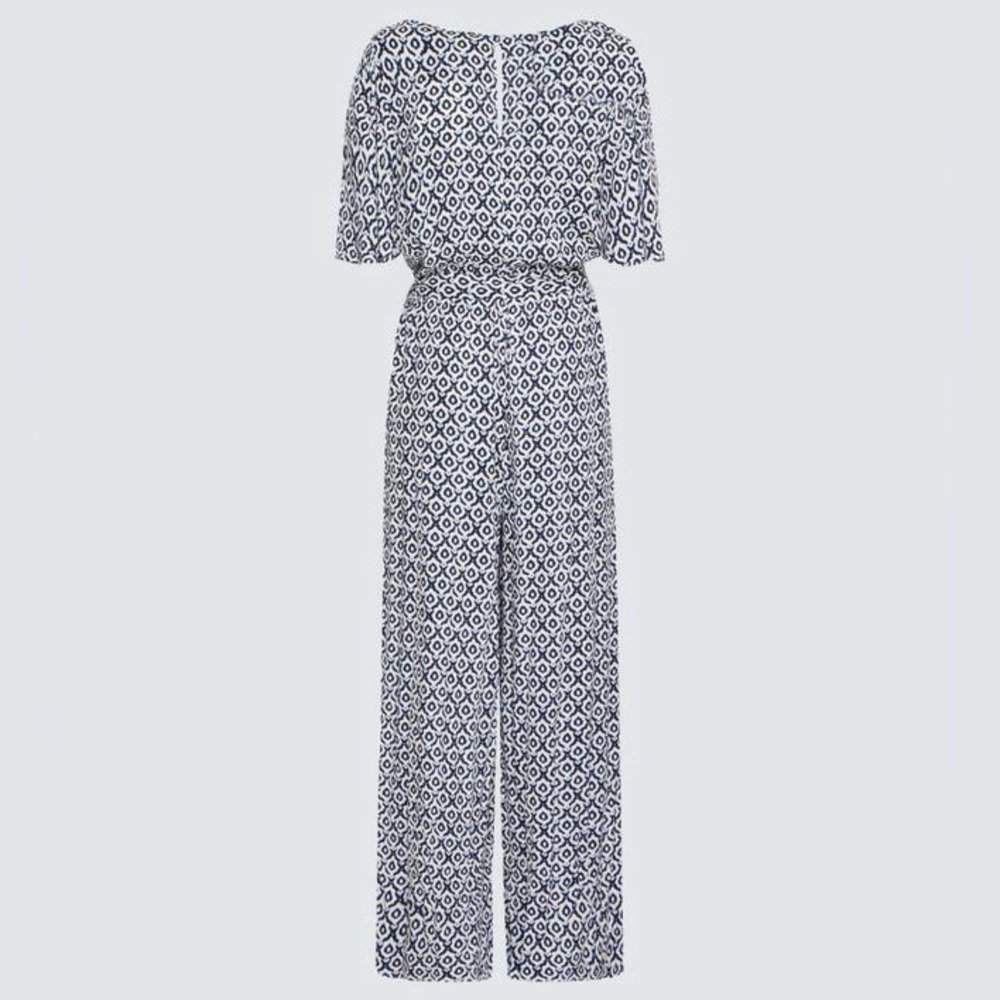 ICHI Women's Navy and White Patterned Jumpsuit with tie waist size S NWT - Picture 7 of 11